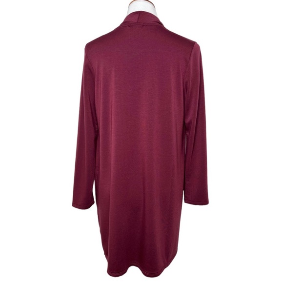 J. Jill Waterfall Draped Open Front Long Knit Burgundy Cardigan Small - Picture 5 of 10